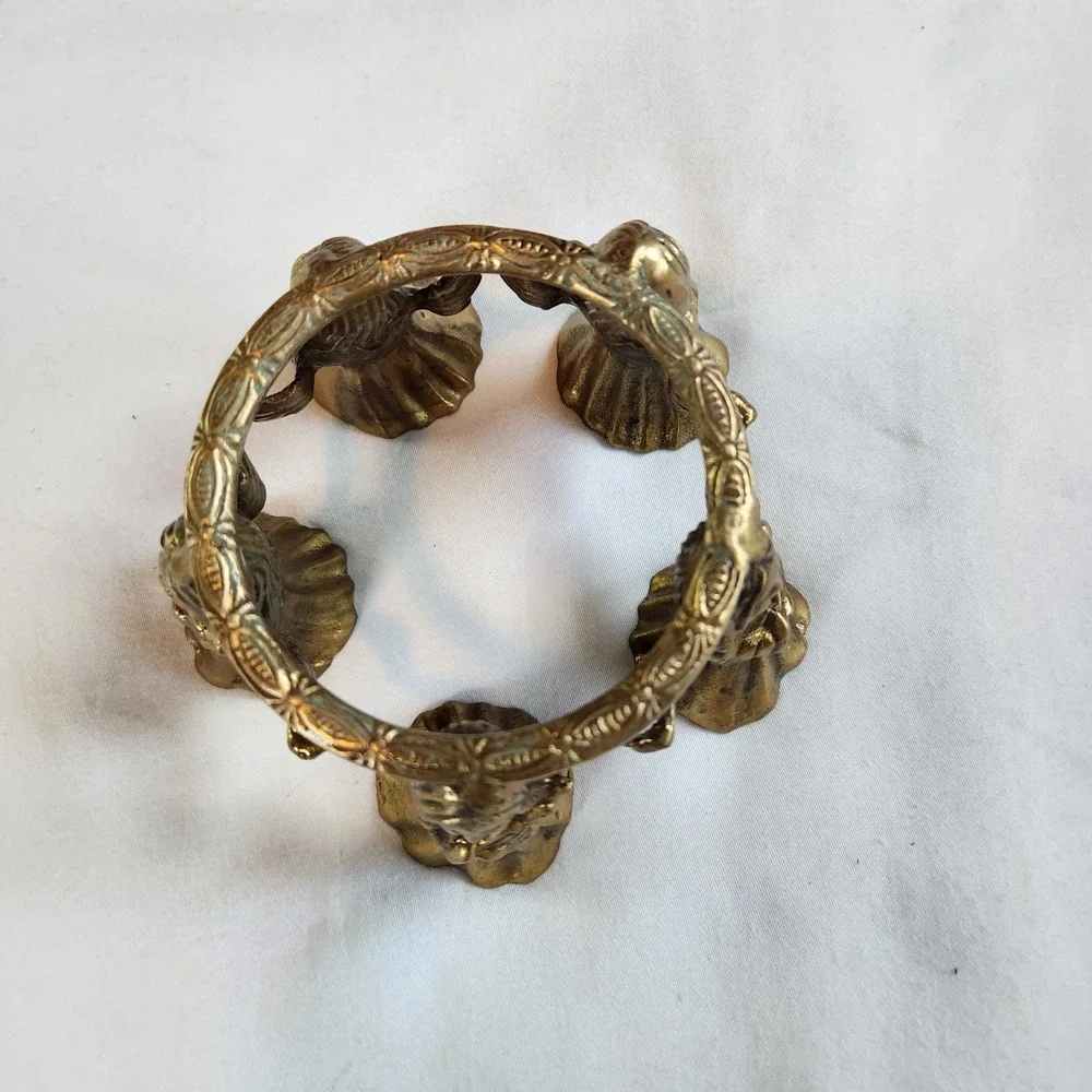 Vintage Brass‎ Angel Ring Candle Holder Orb Bowl Plate Stand